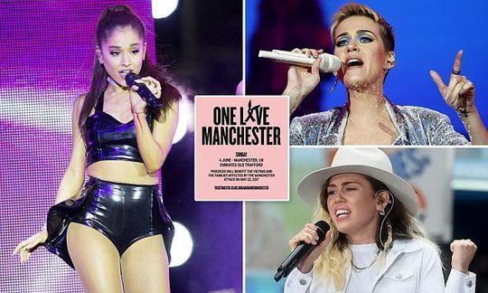 Katy Perry and Miley Cyrus join Ariana Grande for benefit gig