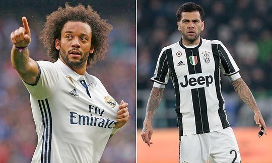 Marcelo and Dani Alves preparing to light up Champions League final