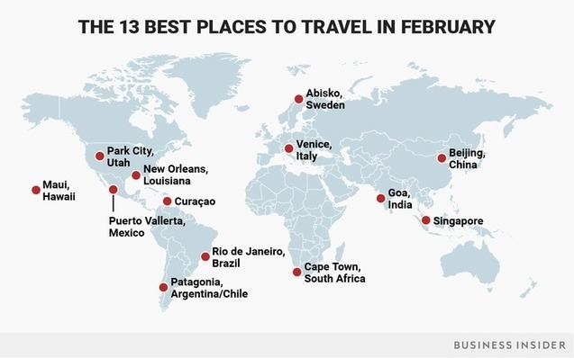 13 of the best places to visit if you're planning a vacation in February